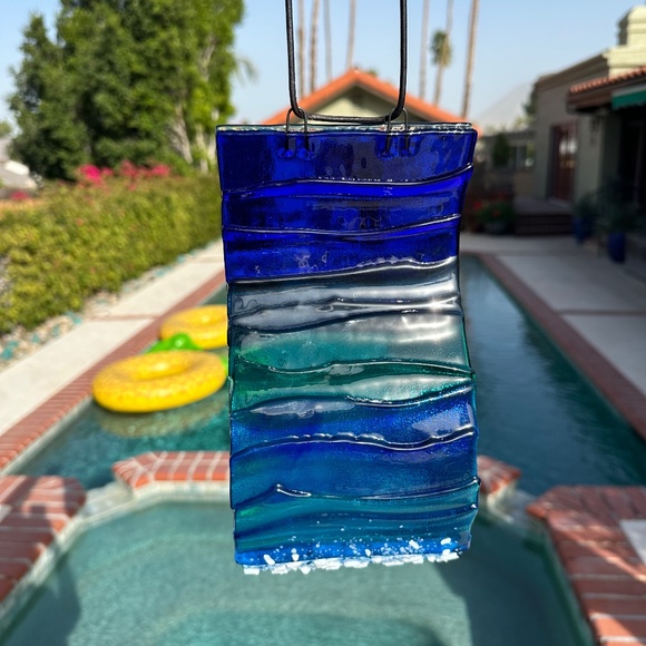 Fused glass ocean sun catcher or wall hanging - 5x9 inches - handmade - Picture 1 of 6